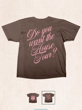 Do You Want The House Tour? Short Sleeve Graphic Tee - Brown & Pink